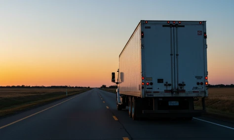 Sunset, driving down the road. Delivering a load